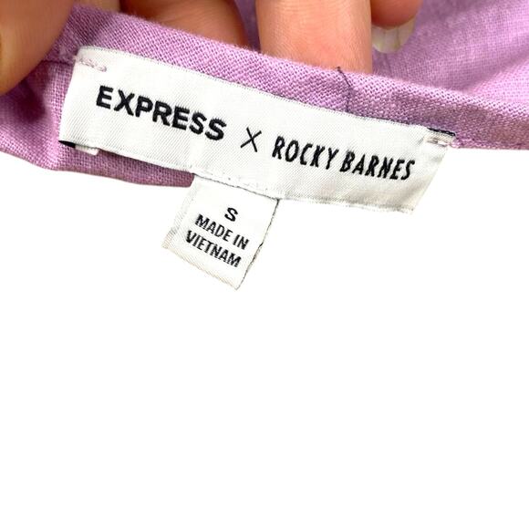 Express x Rocky Barnes Pastel Purple Linen Cotton Tie Front Crop Top SZ S - Picture 10 of 11